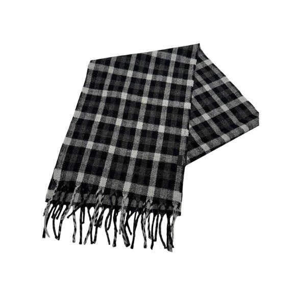 Pronto Uomo Men's Fringe Scarf OS Black Gray White Plaid Acrylic Rectangle - Picture 1 of 6